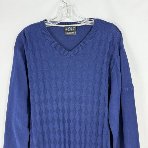Aureus Fine Silk Blend Navy Blue Silk/Cotton V Neck Sweater XL - Picture 2 of 16